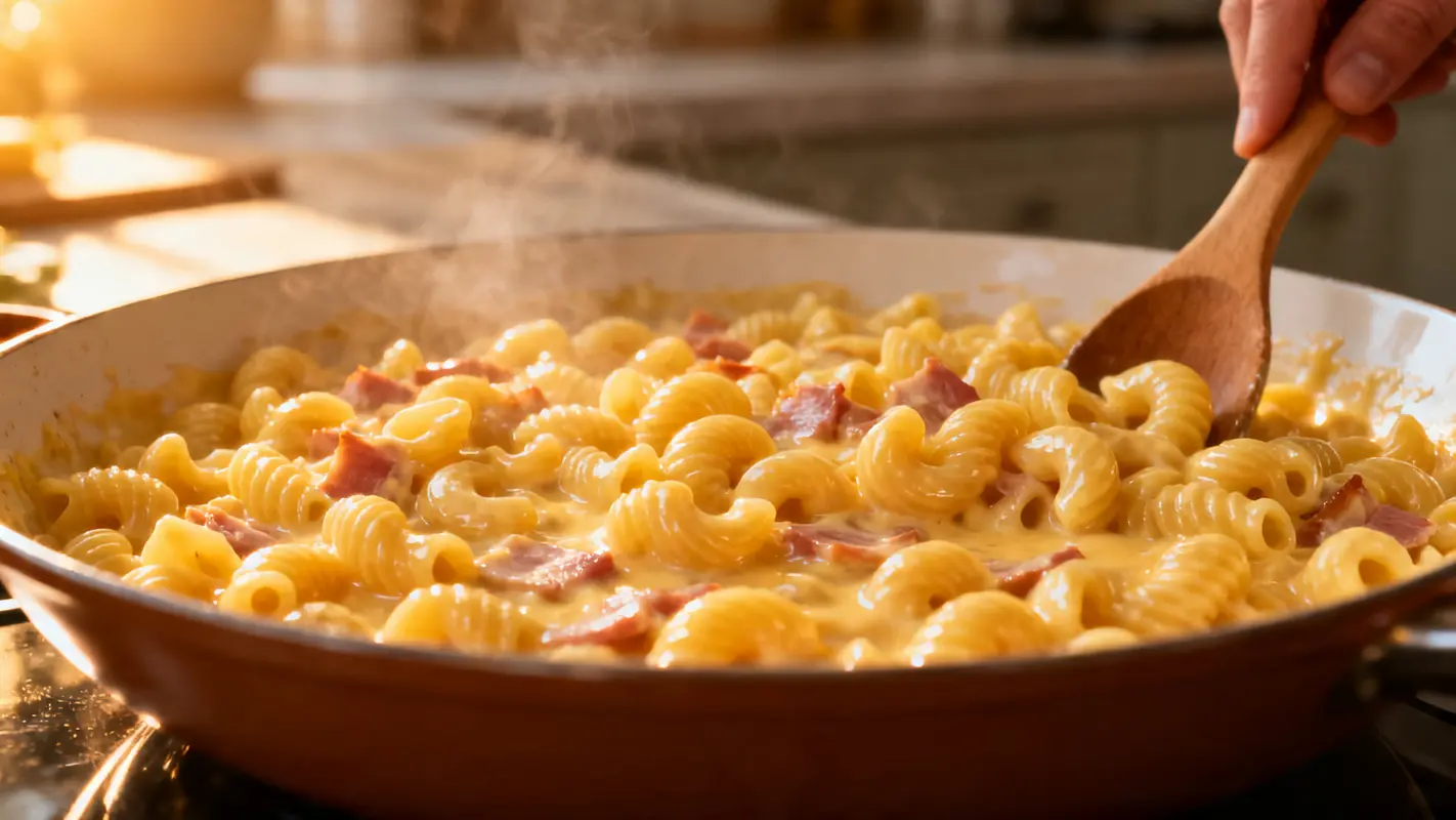 Coquillettes au jambon : j’ajoute cette sauce rapide et le résultat est encore plus gourmand