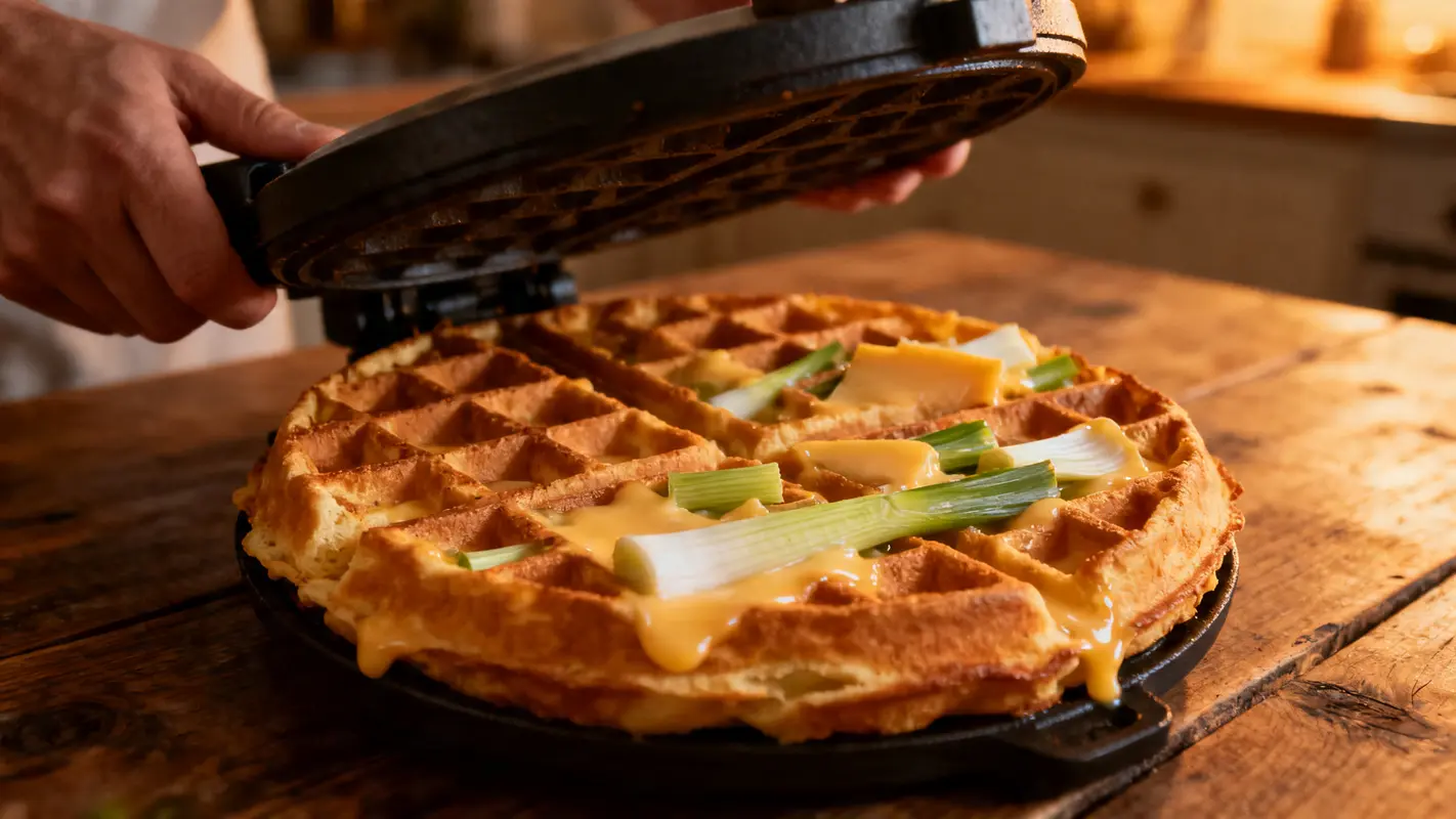Gaufrier salé : j’ai mis des poireaux et du comté dedans et je ne fais plus jamais autre chose le soir